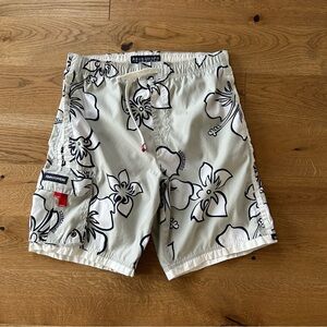Abercrombie and Fitch Men's Floral Swim Shorts - gray and White